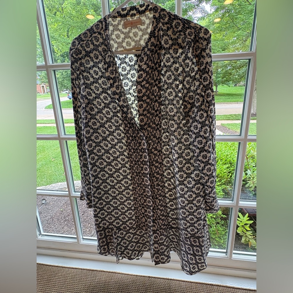 Tory Burch Black and Cream Printed Blouse
